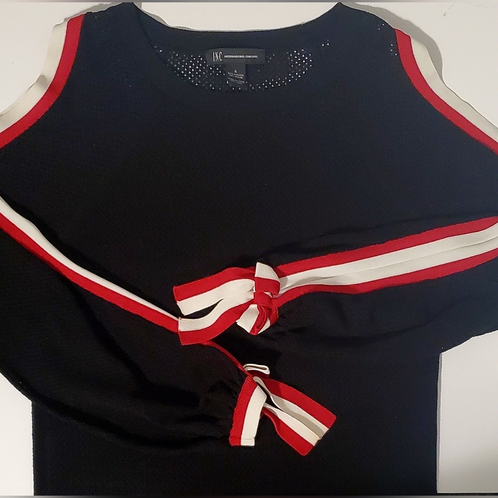 (4/$20) INC International Concepts Open Shoulder Mesh Long Sleeve, Size S